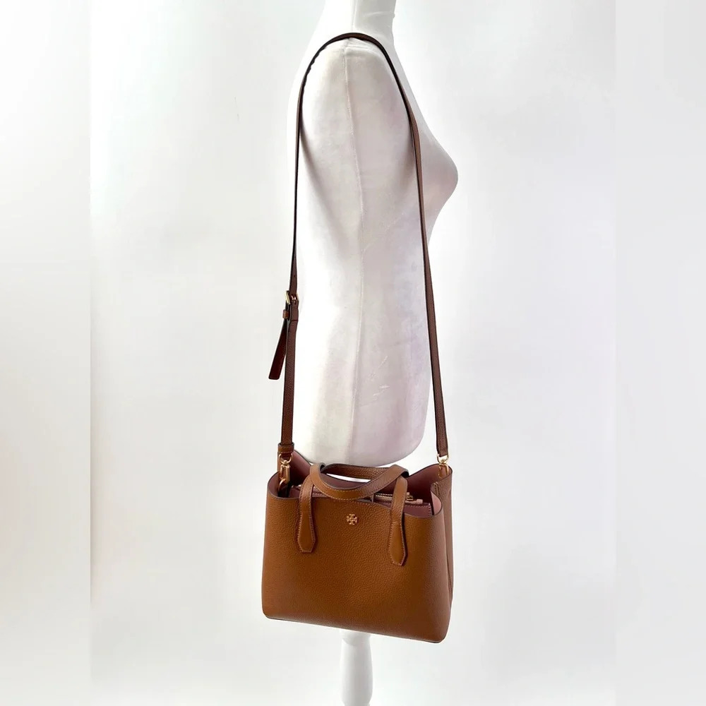 TORY BURCH | Blake Small Tote Handbag Crossbody Purse Brown Bourbon Leather - Picture 4 of 14